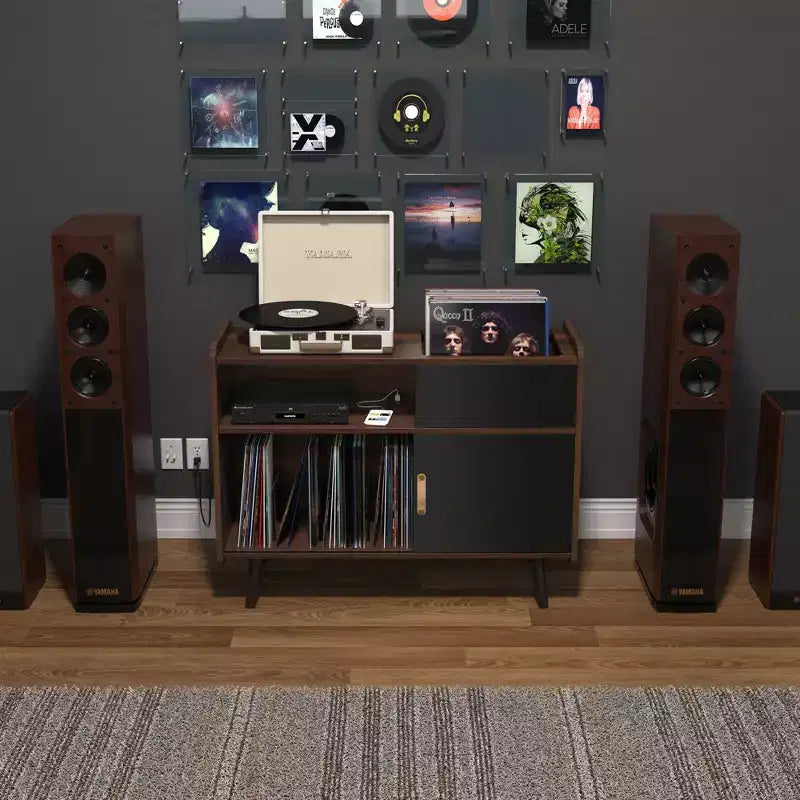 Meuble pour tourne-disque, Support pour platine vinyle avec rangement pour disques vinyles, Peut contenir jusqu'à 350 albums