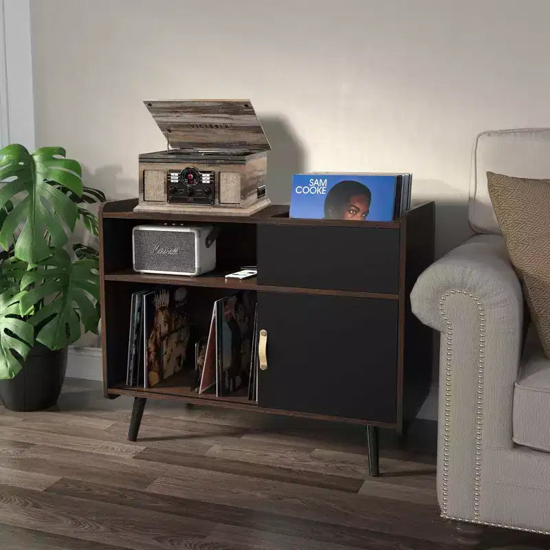 Meuble pour tourne-disque, Support pour platine vinyle avec rangement pour disques vinyles, Peut contenir jusqu'à 350 albums