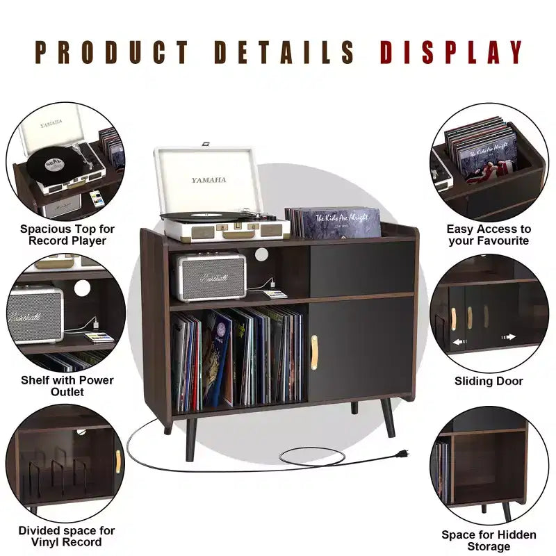 Meuble pour tourne-disque, Support pour platine vinyle avec rangement pour disques vinyles, Peut contenir jusqu'à 350 albums
