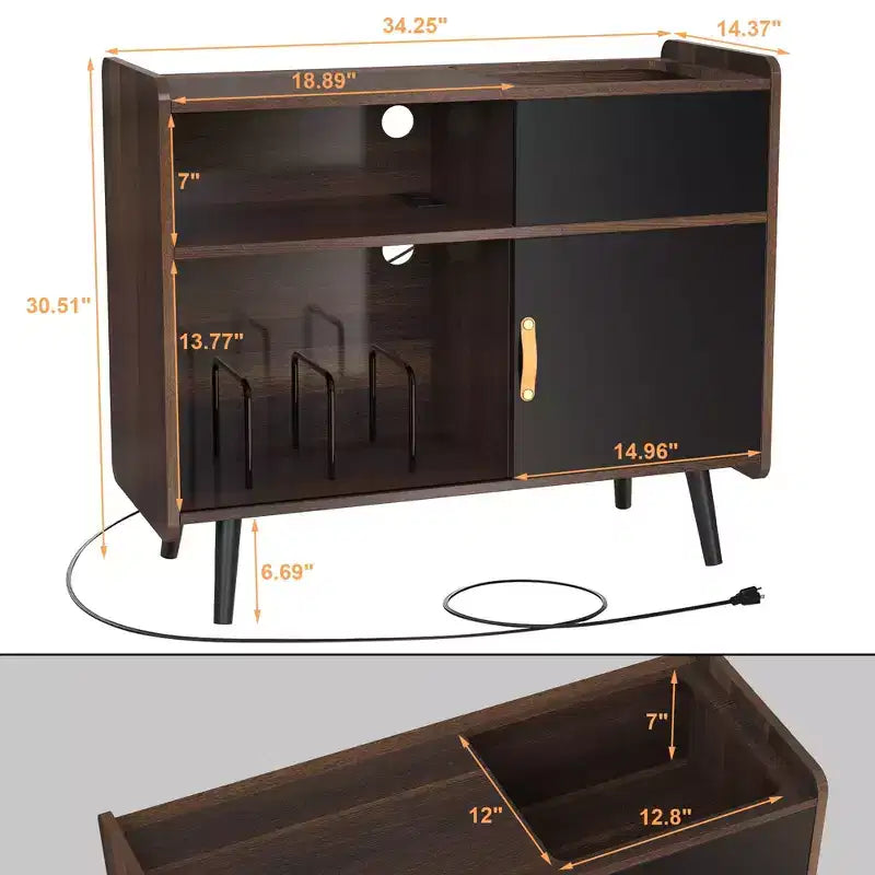 Meuble pour tourne-disque, Support pour platine vinyle avec rangement pour disques vinyles, Peut contenir jusqu'à 350 albums