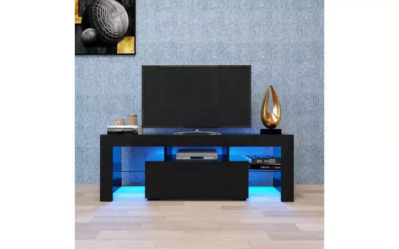 Meuble TV avec lumières LED, étagère de rangement ouverte pour consoles de jeux, console multimédia pour chambre et salon