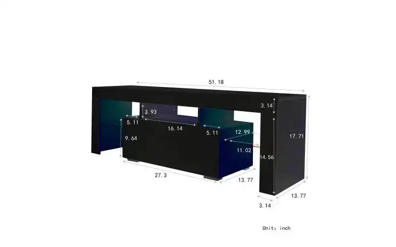 Meuble TV avec lumières LED, étagère de rangement ouverte pour consoles de jeux, console multimédia pour chambre et salon