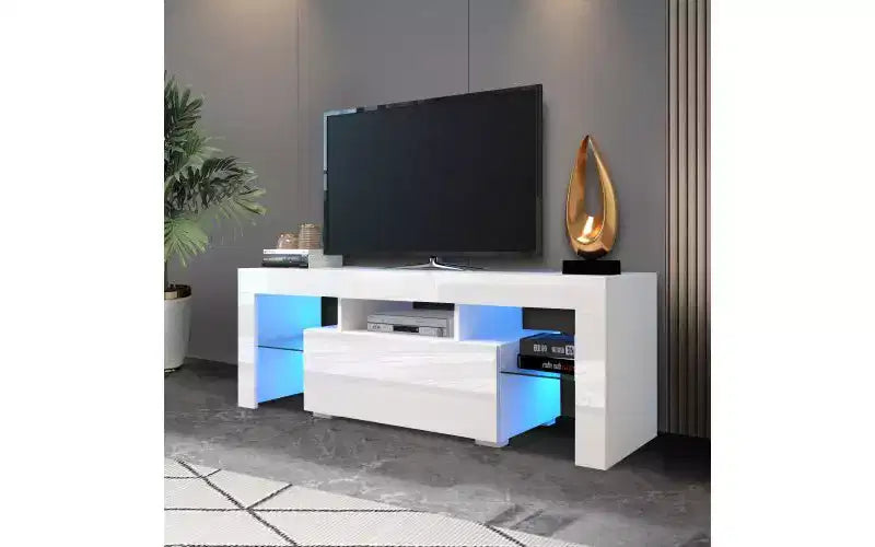Meuble TV avec lumières LED, étagère de rangement ouverte pour consoles de jeux, console multimédia pour chambre et salon