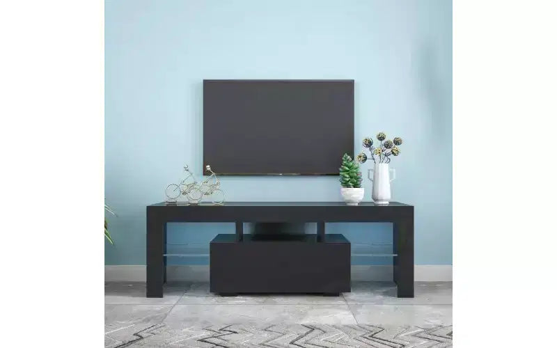 Entertainment Center TV Stand with LED Lights, Open Storage Shelf for Gaming Systems, Media Console for Bedroom and Lounge