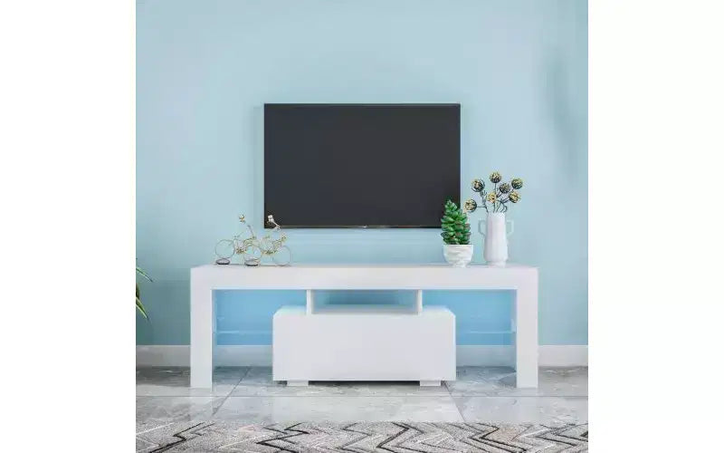 Meuble TV avec lumières LED, étagère de rangement ouverte pour consoles de jeux, console multimédia pour chambre et salon