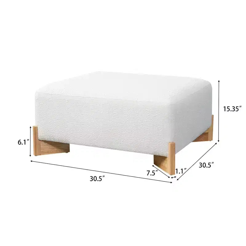 Ottoman capitonné moderne carré en bois de tissu bouclette