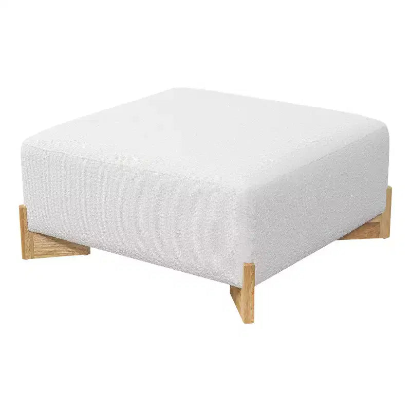 Ottoman capitonné moderne carré en bois de tissu bouclette