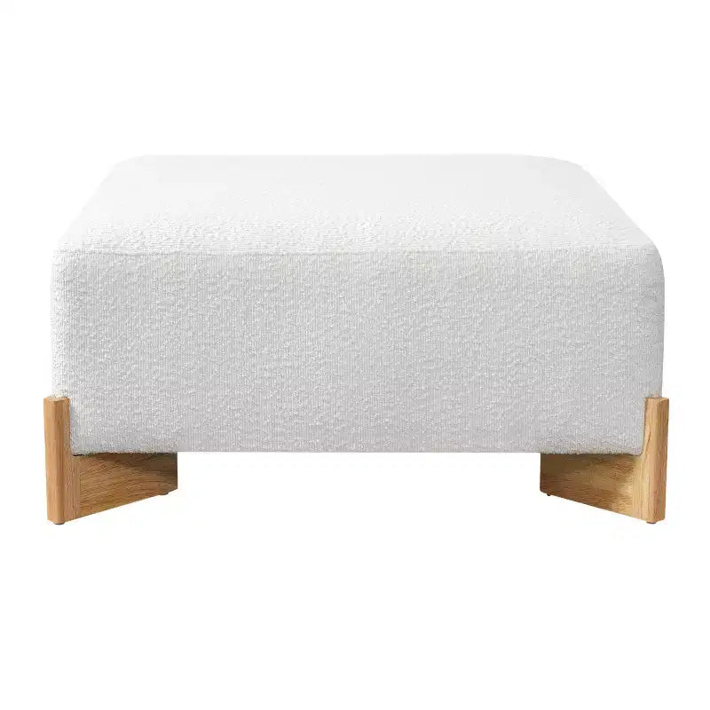 Ottoman capitonné moderne carré en bois de tissu bouclette