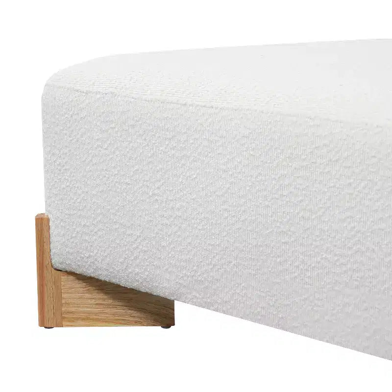 Ottoman capitonné moderne carré en bois de tissu bouclette