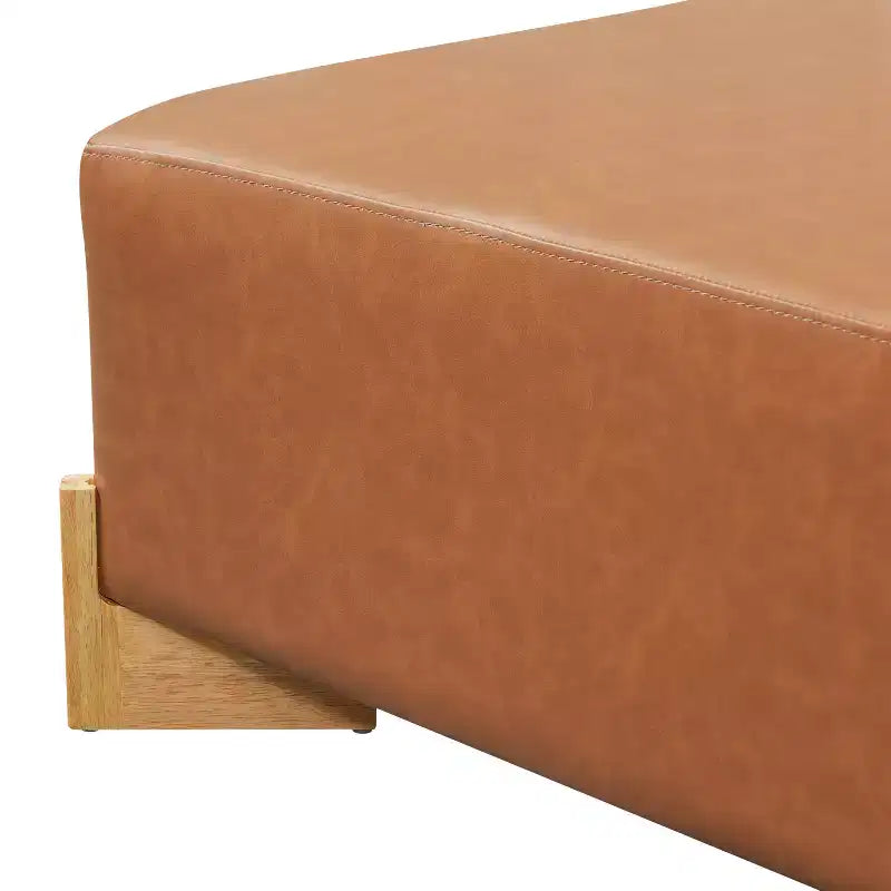 Ottoman capitonné moderne carré en bois de tissu bouclette