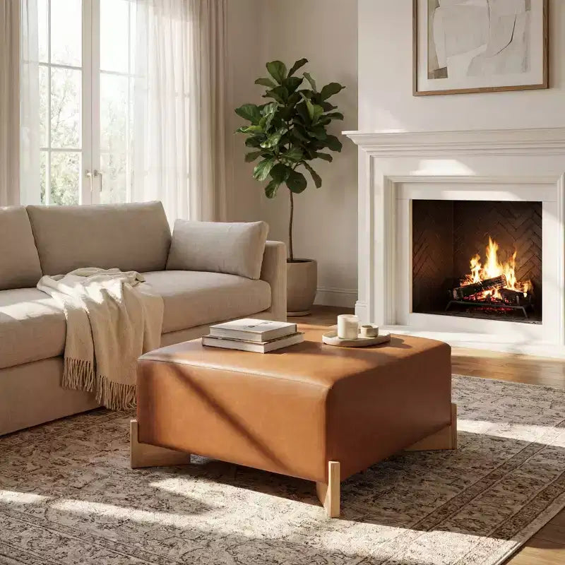 Christopher Knight Home Thanyarat Modern Square Wooden Boucle Upholstered Ottoman