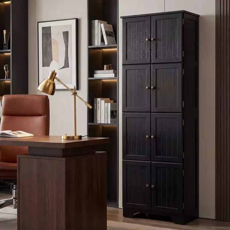 JVNOXK 72.4 Black Freestanding Tall Storage Cabinet with 8 Doors & 4 Shelves