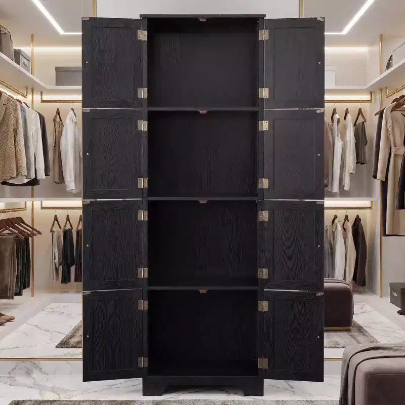 72,4 Armoire de rangement haute autoportante noire avec 8 portes et 4 étagères