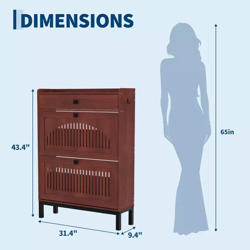 Meuble à chaussures avec 2 tiroirs abattants et grand tiroir, organisateur de rangement à chaussures en bois avec étagère réglable pour entrée, couloir, salon