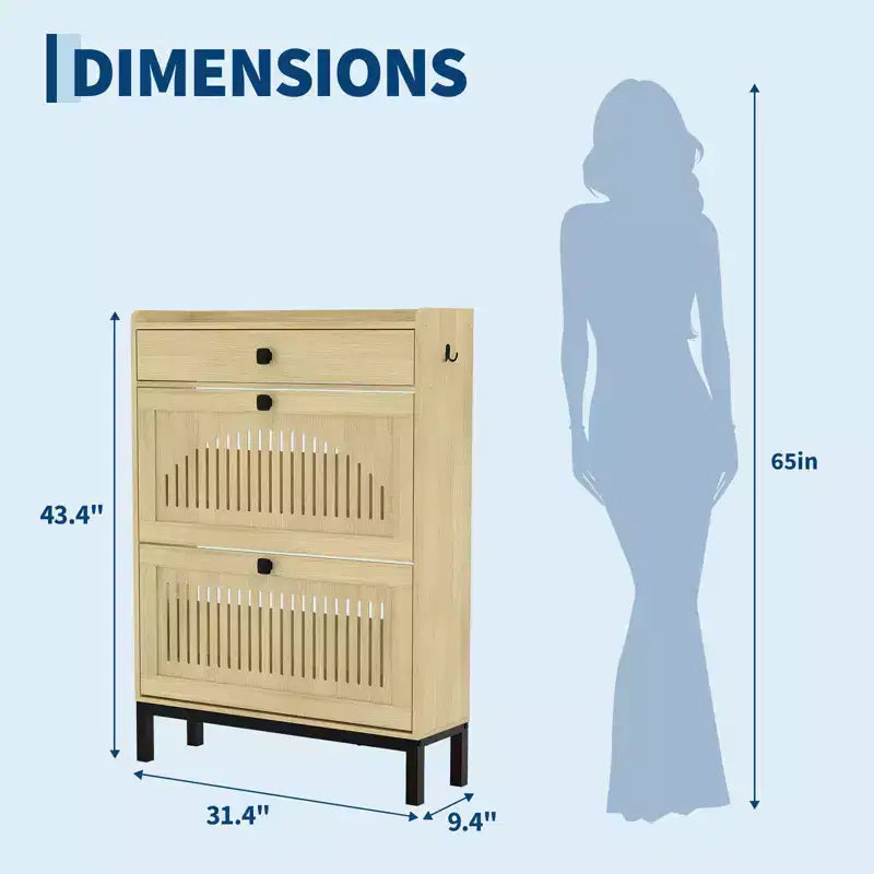 Meuble à chaussures avec 2 tiroirs abattants et grand tiroir, organisateur de rangement à chaussures en bois avec étagère réglable pour entrée, couloir, salon