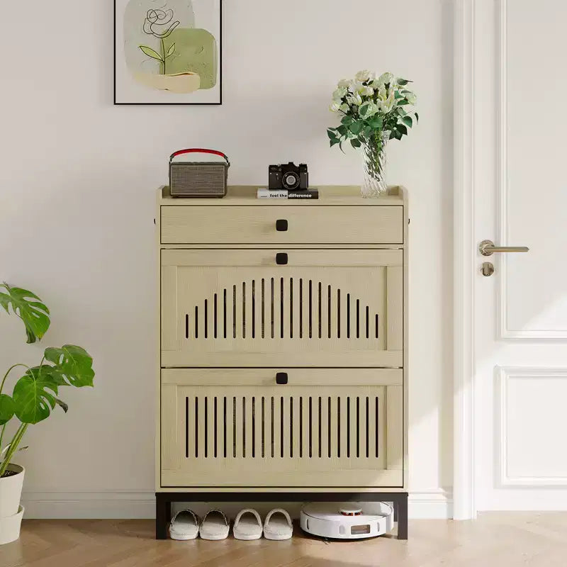 Shoe Cabinet with 2 Flip Drawers and Large Drawer, Wooden Hidden Shoe Storage Organizer with Adjustable Shelf for Entryway, Hallway, Living Room