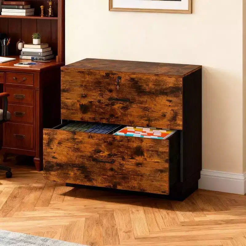 Classeur à 2 larges tiroirs, design panneau plat, serrure unique