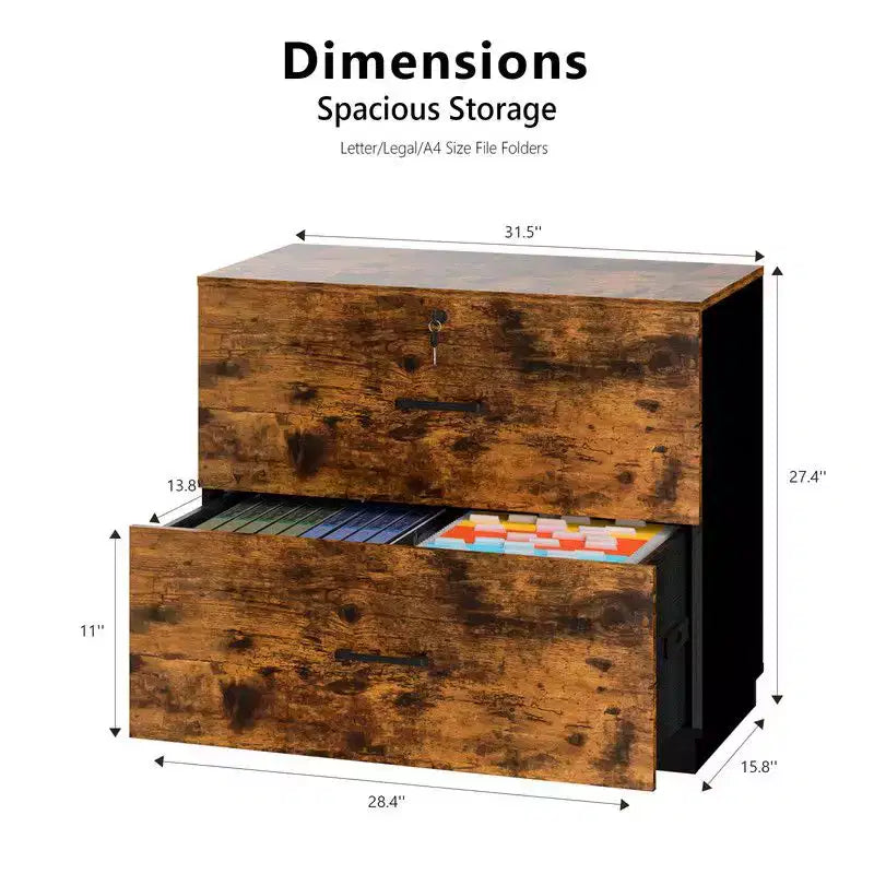 Classeur à 2 larges tiroirs, design panneau plat, serrure unique