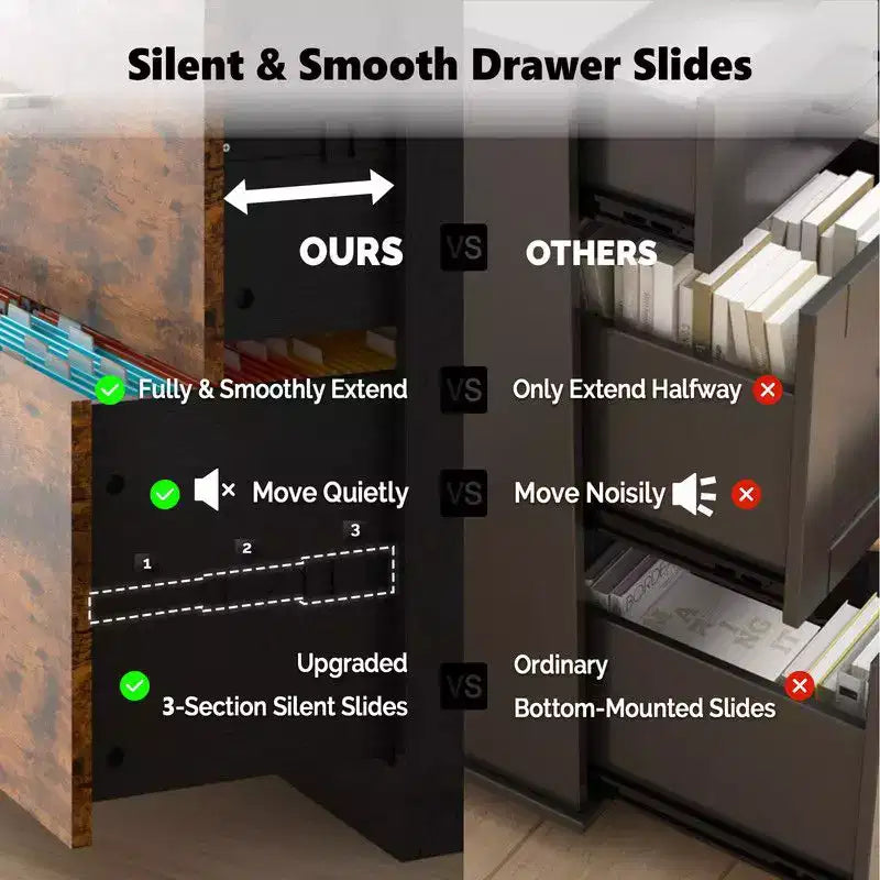 Classeur à 2 larges tiroirs, design panneau plat, serrure unique