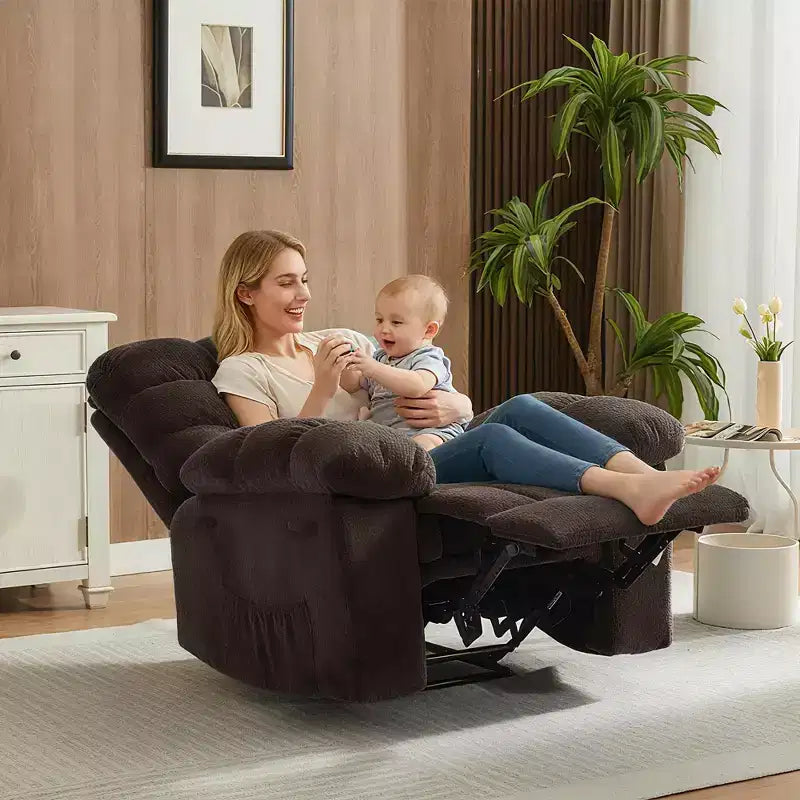 Fauteuil inclinable pivotant et basculant à 360° avec poches latérales, canapé de chambre d'enfant rembourré confortable, cadre en acier pour salon et petit espace.