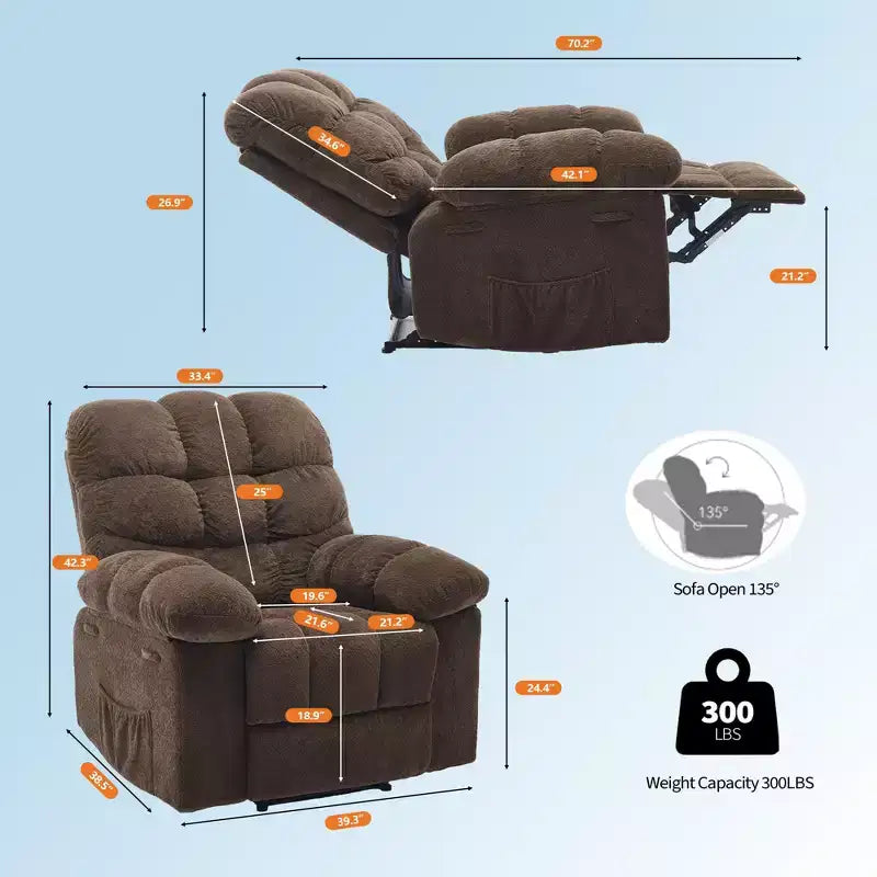 Fauteuil inclinable pivotant et basculant à 360° avec poches latérales, canapé de chambre d'enfant rembourré confortable, cadre en acier pour salon et petit espace.
