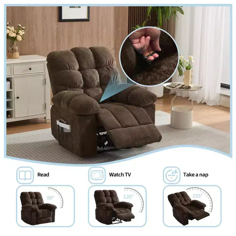 Fauteuil inclinable pivotant et basculant à 360° avec poches latérales, canapé de chambre d'enfant rembourré confortable, cadre en acier pour salon et petit espace.