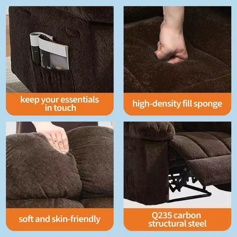 Fauteuil inclinable pivotant et basculant à 360° avec poches latérales, canapé de chambre d'enfant rembourré confortable, cadre en acier pour salon et petit espace.
