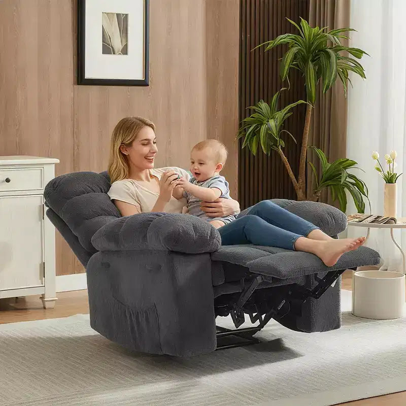 Fauteuil inclinable pivotant et basculant à 360° avec poches latérales, canapé de chambre d'enfant rembourré confortable, cadre en acier pour salon et petit espace.