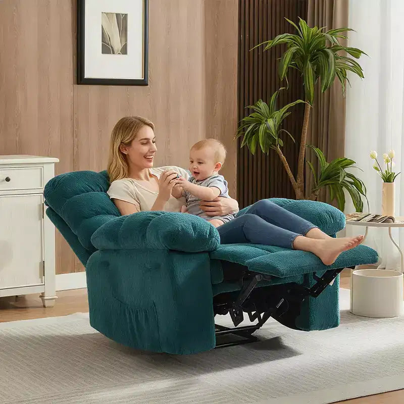 Fauteuil inclinable pivotant et basculant à 360° avec poches latérales, canapé de chambre d'enfant rembourré confortable, cadre en acier pour salon et petit espace.