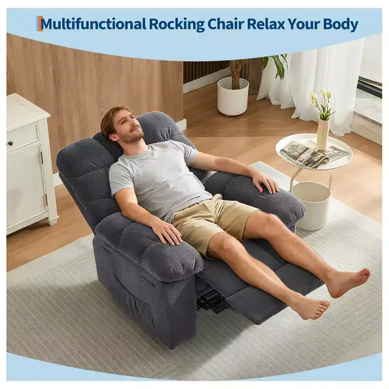 Fauteuil inclinable pivotant et basculant à 360° avec poches latérales, canapé de chambre d'enfant rembourré confortable, cadre en acier pour salon et petit espace.