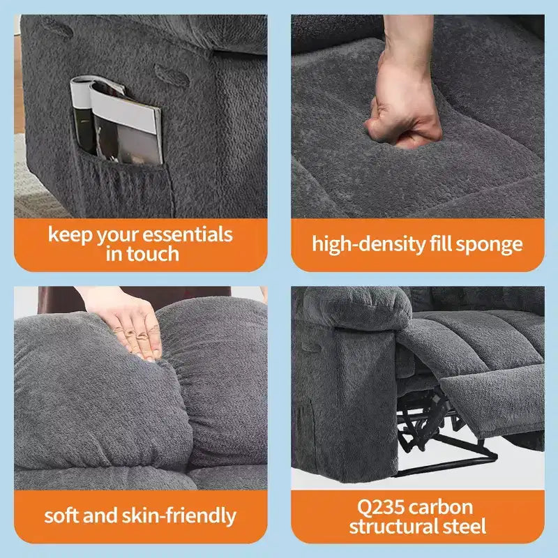 Fauteuil inclinable pivotant et basculant à 360° avec poches latérales, canapé de chambre d'enfant rembourré confortable, cadre en acier pour salon et petit espace.