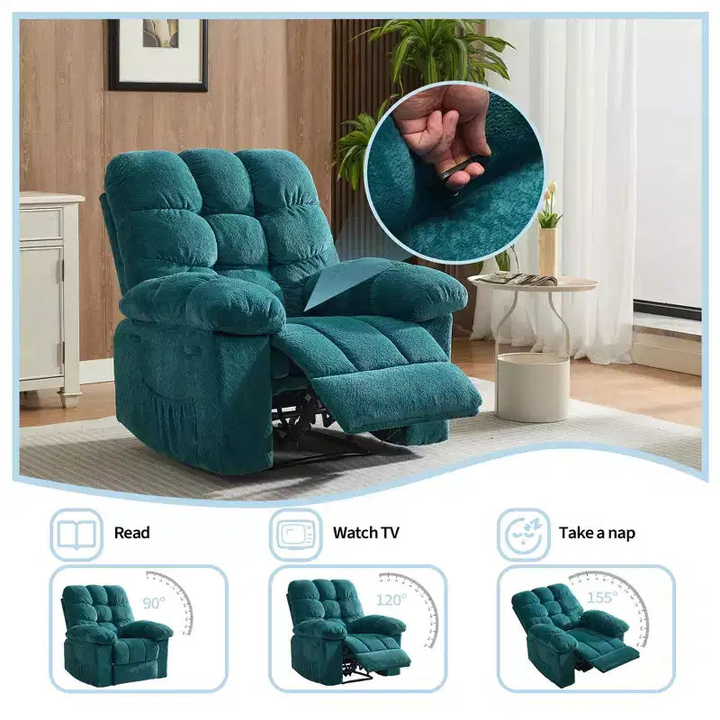 Fauteuil inclinable pivotant et basculant à 360° avec poches latérales, canapé de chambre d'enfant rembourré confortable, cadre en acier pour salon et petit espace.