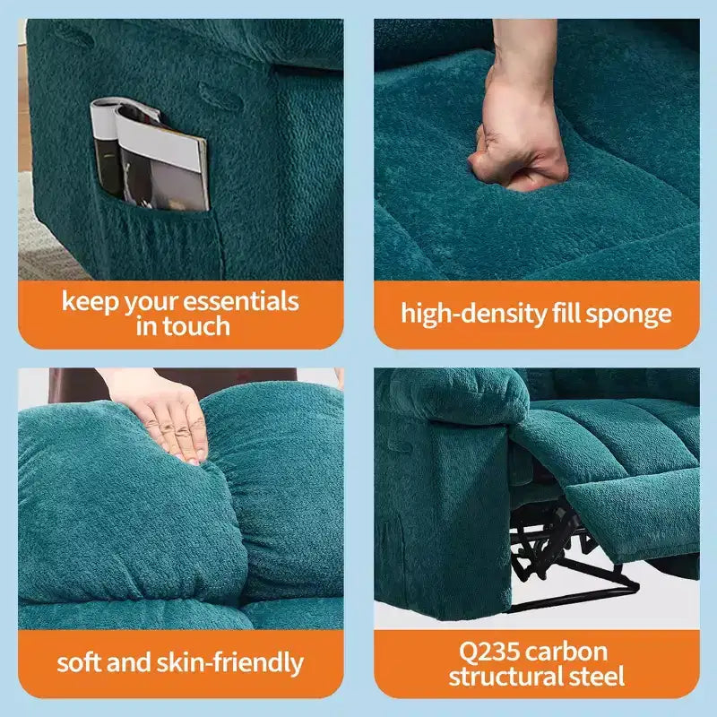 Fauteuil inclinable pivotant et basculant à 360° avec poches latérales, canapé de chambre d'enfant rembourré confortable, cadre en acier pour salon et petit espace.