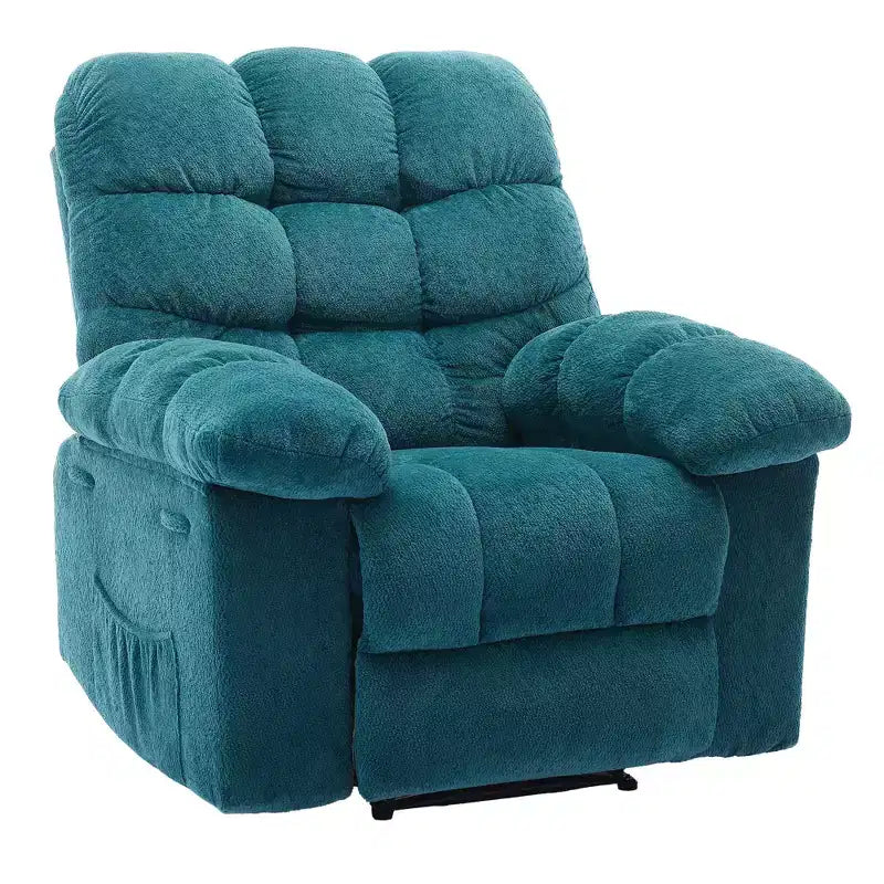 360 Swivel Rocking Recliner Chair w/ Side Pockets, Comfy Upholstered Fabric Glider Nursery Sofa, Steel Frame Lounge for Living Room & Small Space