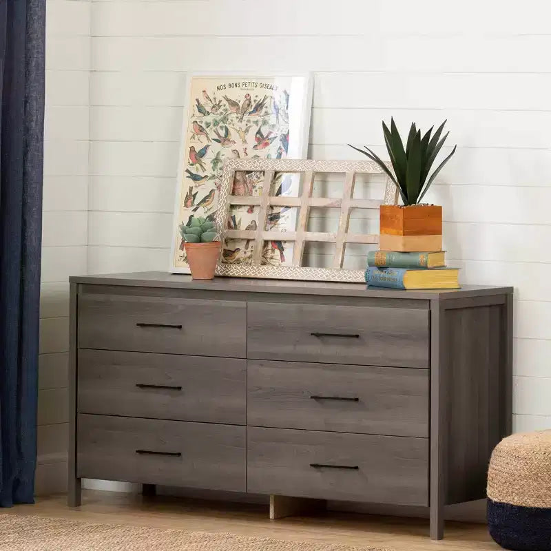 Commode 5 tiroirs Chêne Vieilli : Style campagne moderne, coulisses métalliques, capacité de 11,3 kg par tiroir