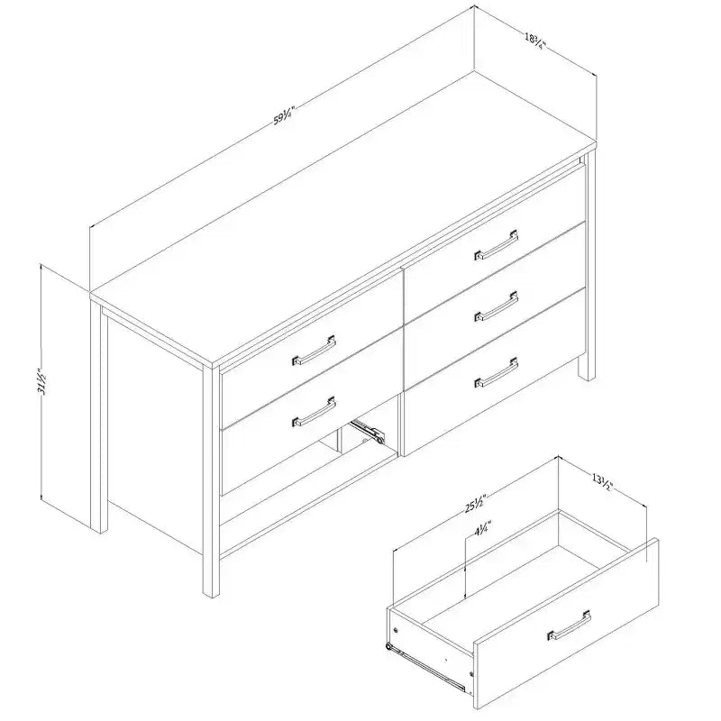 Commode 5 tiroirs Chêne Vieilli : Style campagne moderne, coulisses métalliques, capacité de 11,3 kg par tiroir