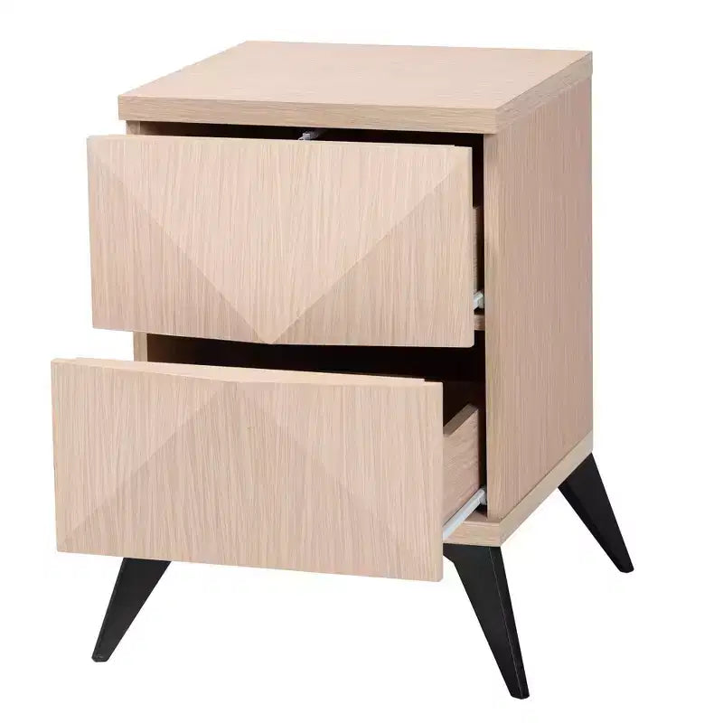 Table de chevet 2 tiroirs en bois bicolore : Milieu du siècle, fermeture magnétique, montage nécessaire