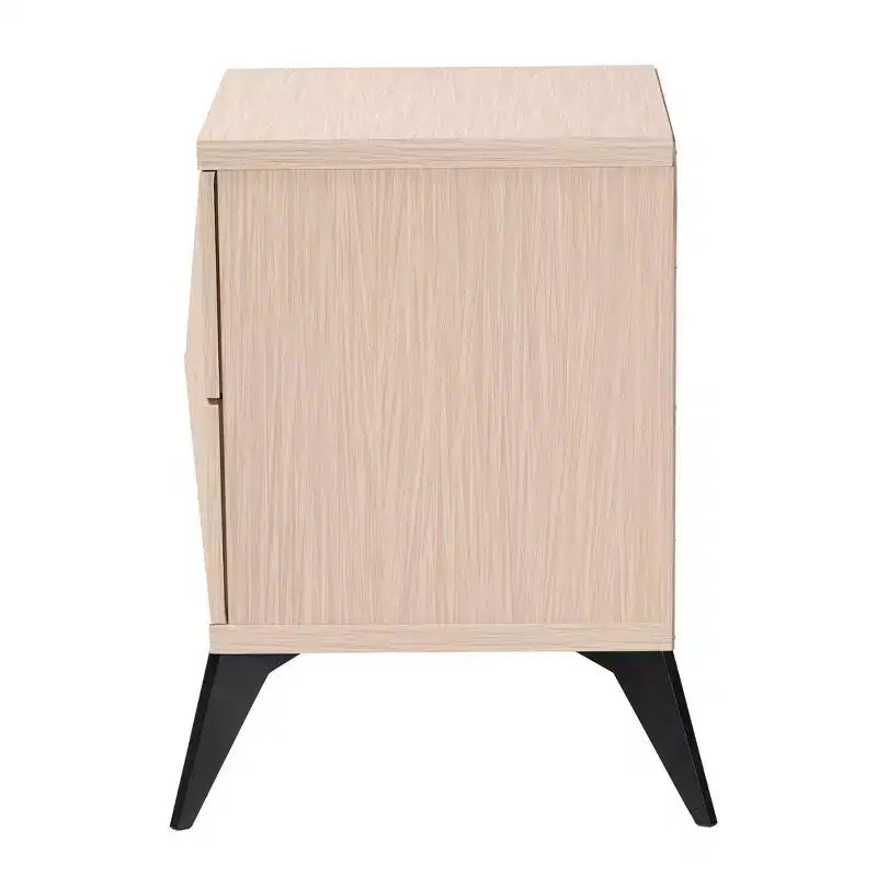 Table de chevet 2 tiroirs en bois bicolore : Milieu du siècle, fermeture magnétique, montage nécessaire