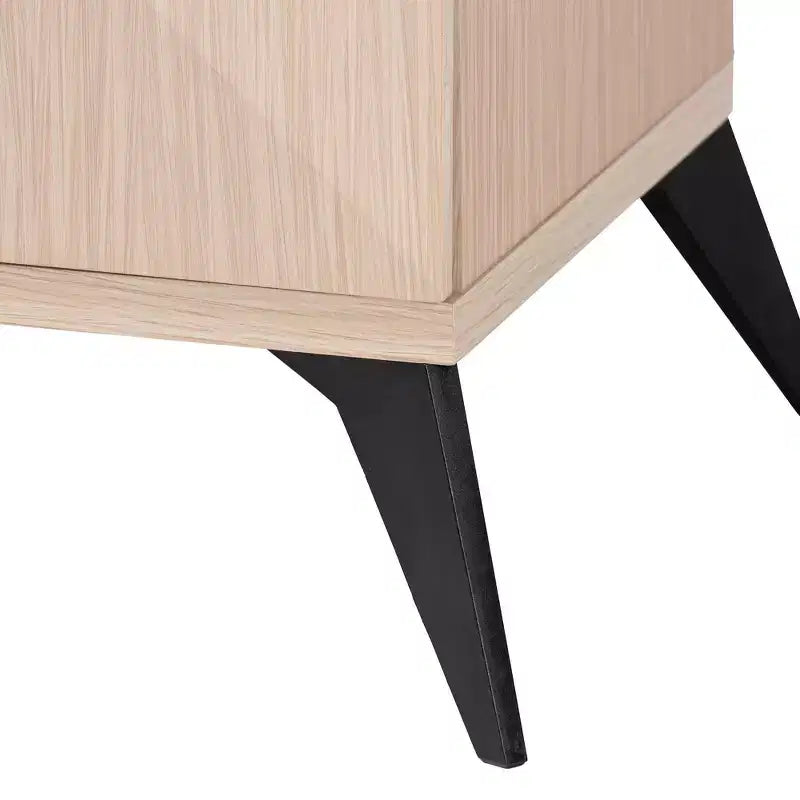 Table de chevet 2 tiroirs en bois bicolore : Milieu du siècle, fermeture magnétique, montage nécessaire