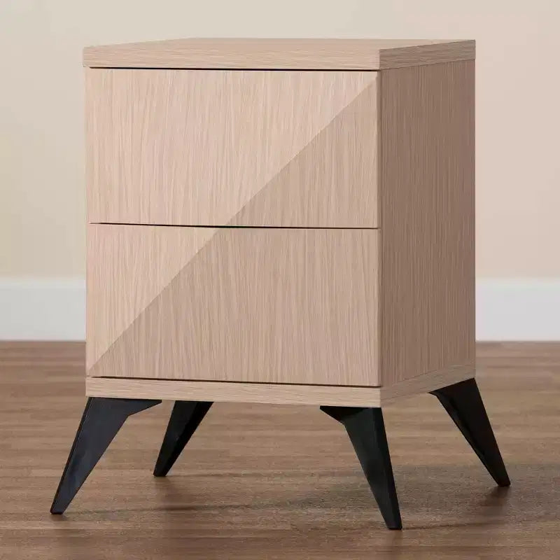 Table de chevet 2 tiroirs en bois bicolore : Milieu du siècle, fermeture magnétique, montage nécessaire