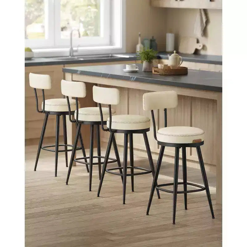 Collection - Tabourets de bar (lot de 2), tabourets de bar pivotants hauteur comptoir avec dossier, en cuir synthétique avec surpiqûres