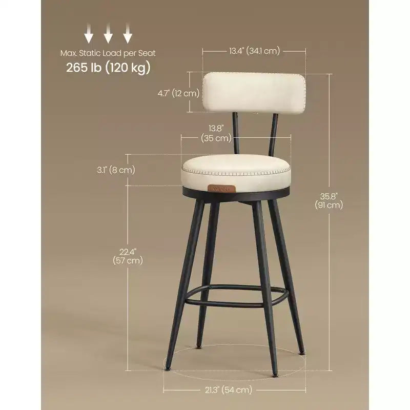 Collection - Tabourets de bar (lot de 2), tabourets de bar pivotants hauteur comptoir avec dossier, en cuir synthétique avec surpiqûres