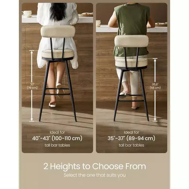 Collection - Tabourets de bar (lot de 2), tabourets de bar pivotants hauteur comptoir avec dossier, en cuir synthétique avec surpiqûres