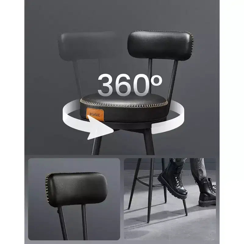 Collection - Tabourets de bar (lot de 2), tabourets de bar pivotants hauteur comptoir avec dossier, en cuir synthétique avec surpiqûres