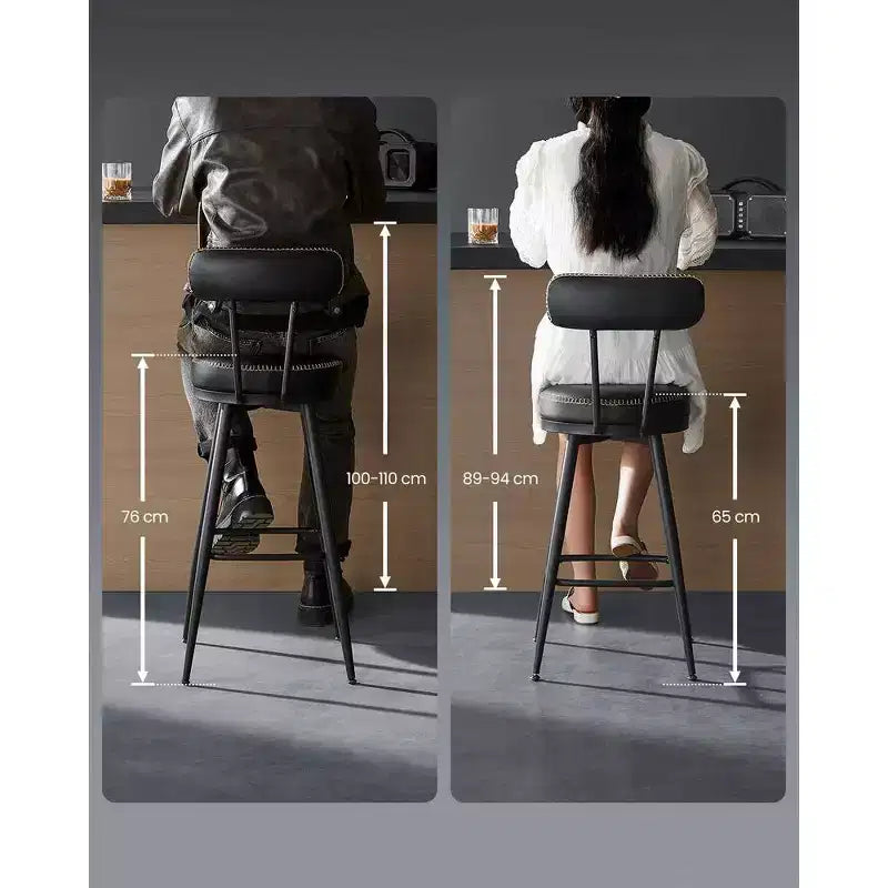 Collection - Tabourets de bar (lot de 2), tabourets de bar pivotants hauteur comptoir avec dossier, en cuir synthétique avec surpiqûres