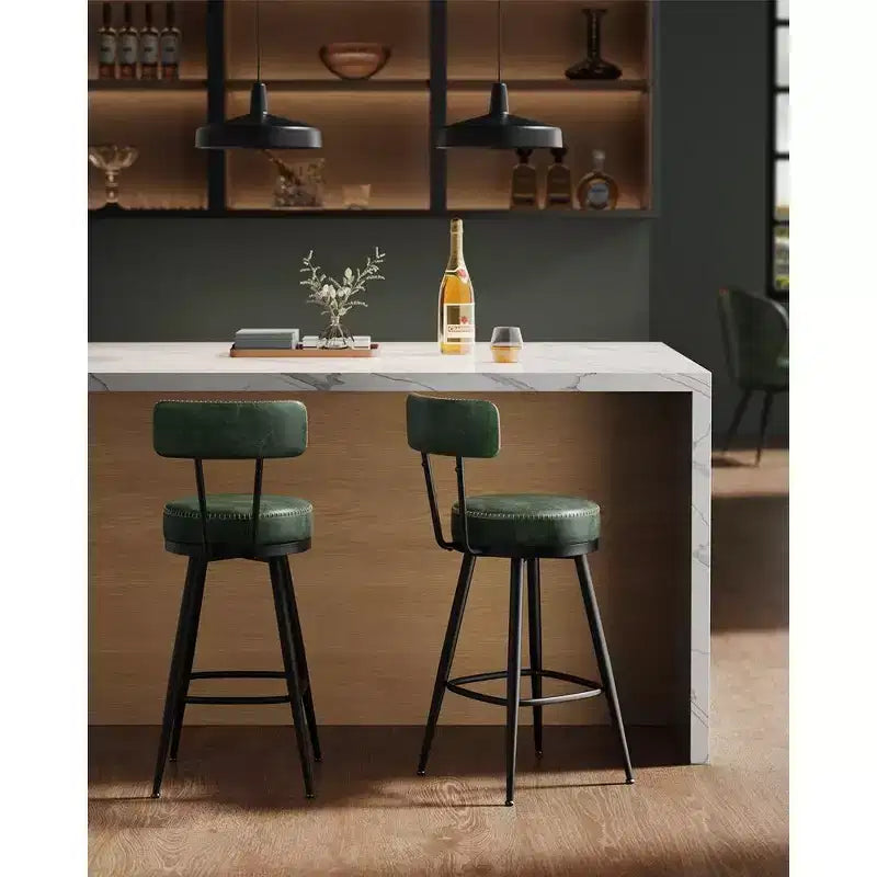 Collection - Tabourets de bar (lot de 2), tabourets de bar pivotants hauteur comptoir avec dossier, en cuir synthétique avec surpiqûres