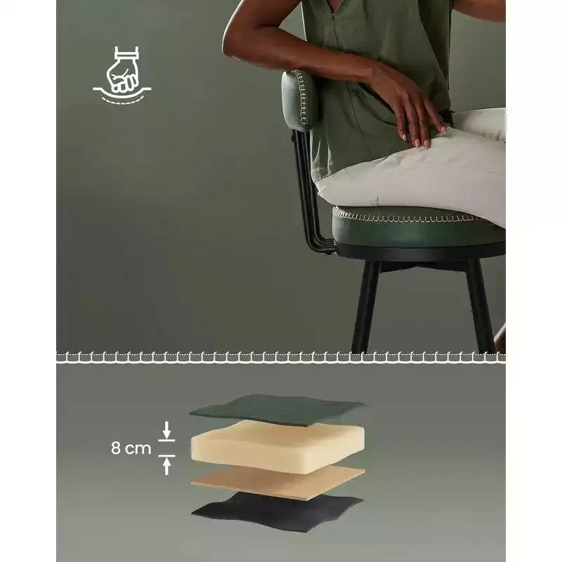Collection - Tabourets de bar (lot de 2), tabourets de bar pivotants hauteur comptoir avec dossier, en cuir synthétique avec surpiqûres
