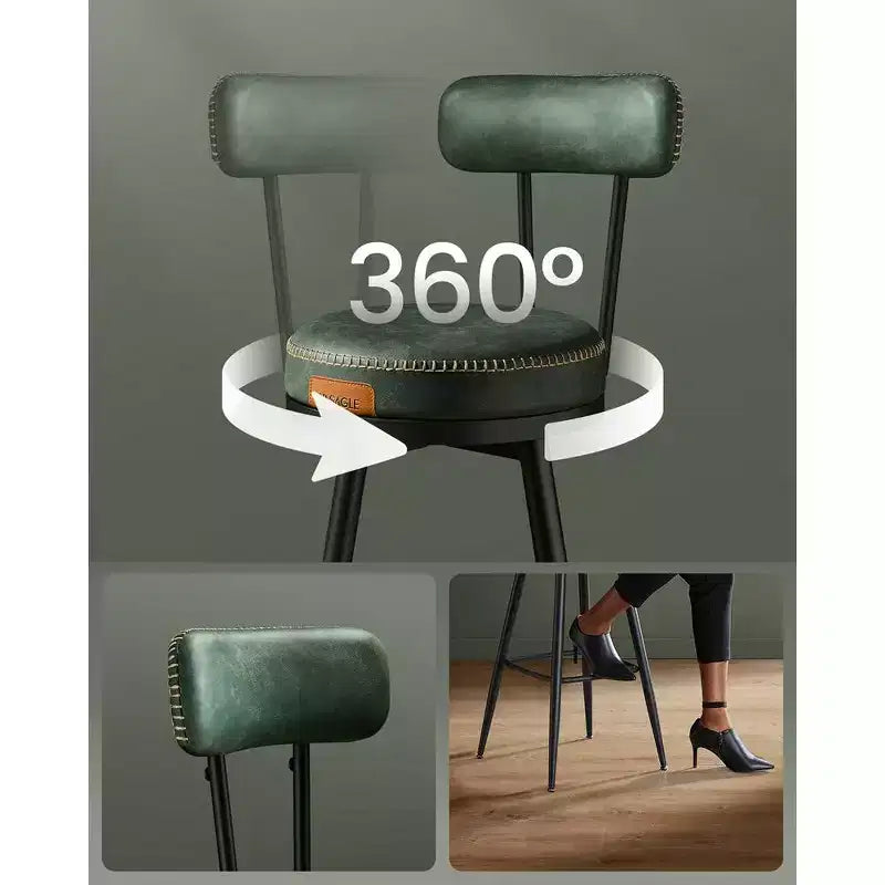 Collection - Tabourets de bar (lot de 2), tabourets de bar pivotants hauteur comptoir avec dossier, en cuir synthétique avec surpiqûres