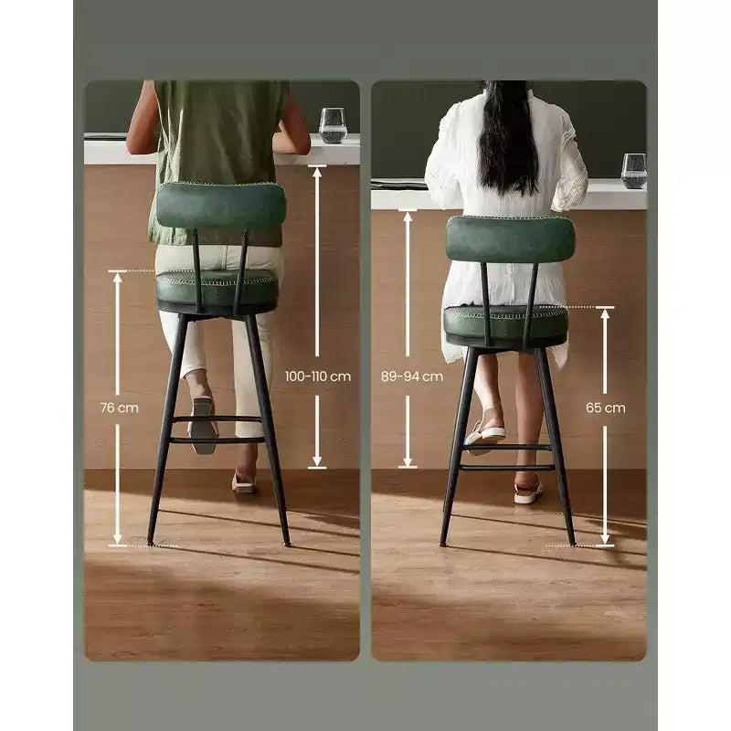 Collection - Tabourets de bar (lot de 2), tabourets de bar pivotants hauteur comptoir avec dossier, en cuir synthétique avec surpiqûres