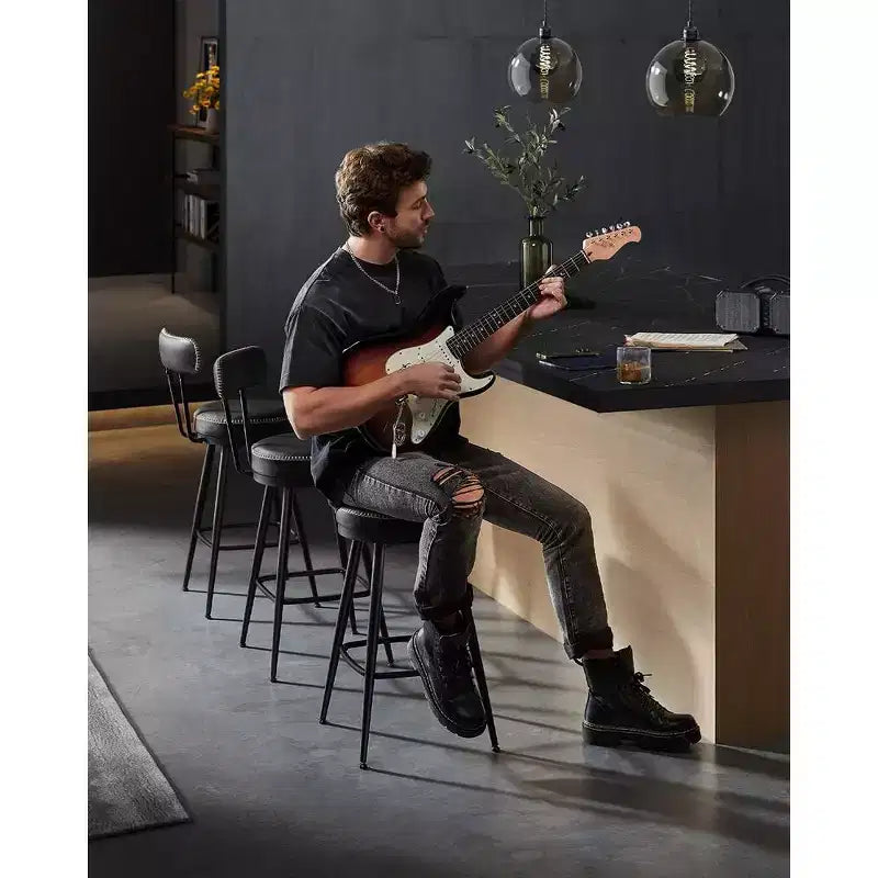 Collection - Tabourets de bar (lot de 2), tabourets de bar pivotants hauteur comptoir avec dossier, en cuir synthétique avec surpiqûres